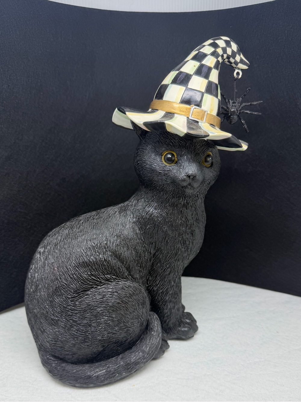 MacKenzie-Childs Black Cat Figurine with Courtly Check Witch Hat